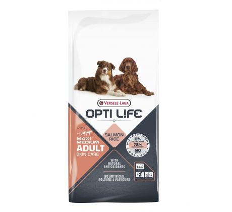 Versele Laga OptiLife Adult Skin Care M/MAX losos ryža 12,5kg