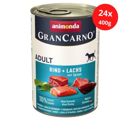 GranCarno Adult hovädzie a losos + špenát - 24x400g